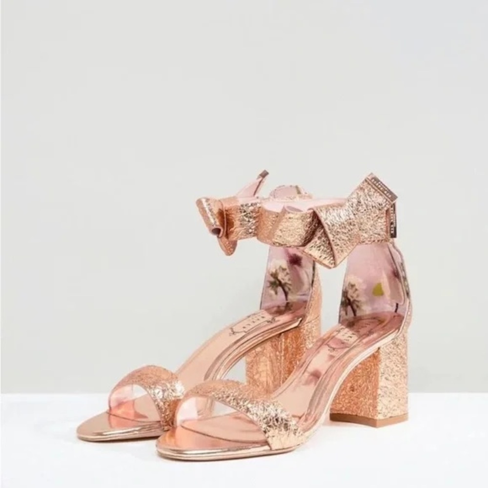 Ted Baker Kerrias Rose Gold block heel sandal 7.5 NWOT